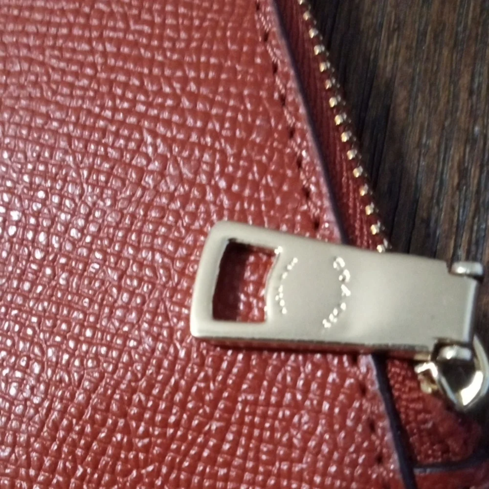COACH Red Brick Brown Gold Leather Wallet Bag